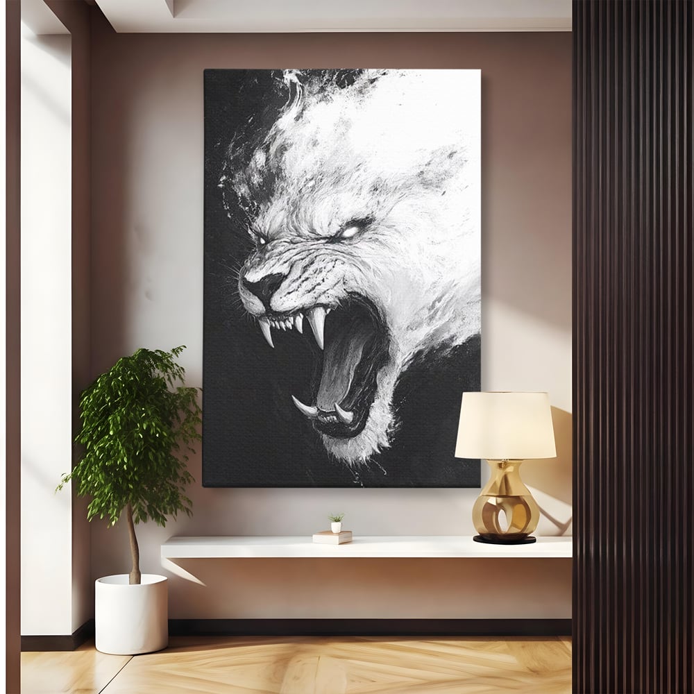 Tablou canvas cu tablou canvas cu tigru alb, fara rama, pe sasiu de lemn